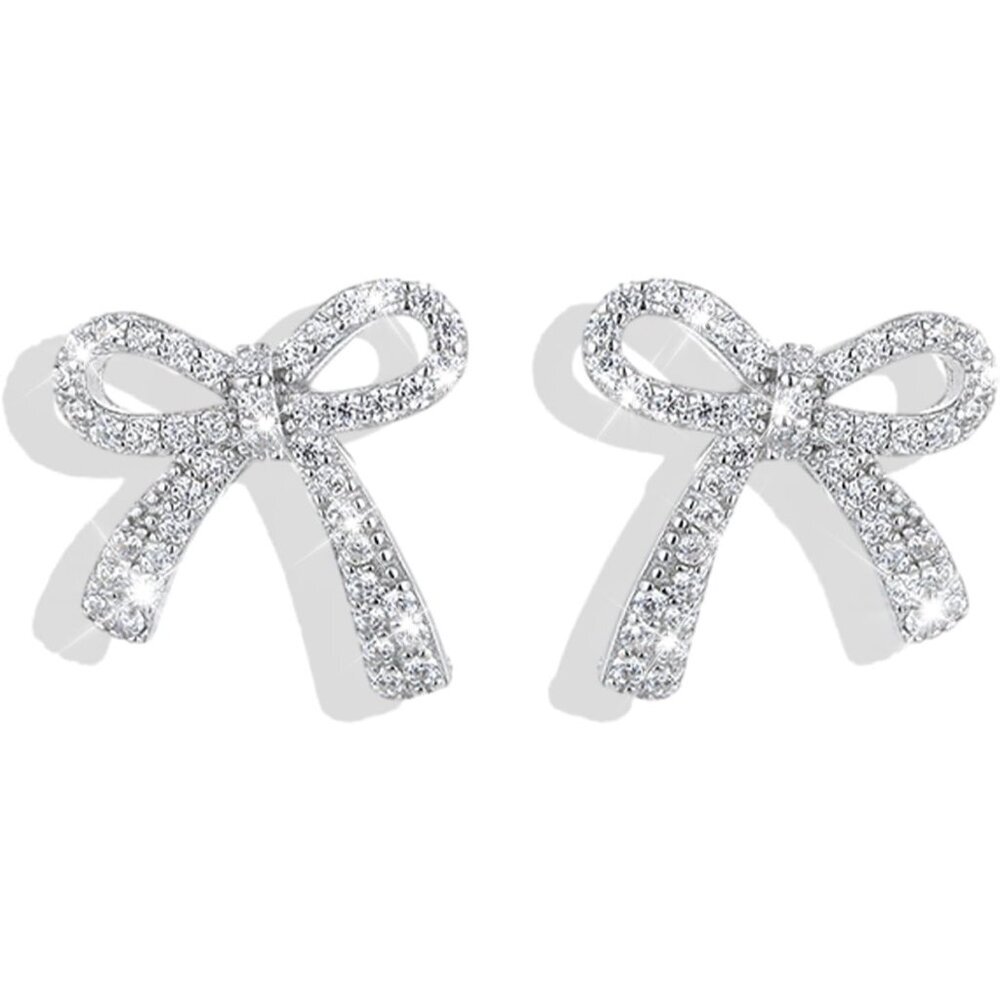 Bow Earrings for Women Trendy Sparkly Rhinestone Chain Tassel Earrings Cute Ribb